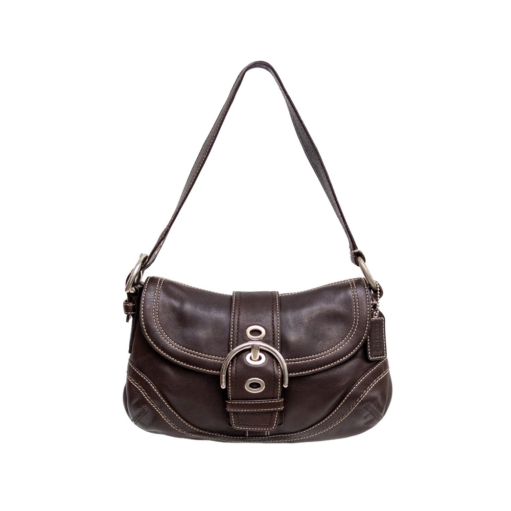 Coach Soho Dark Brown Leather Buckle Flap Shoulder Bag F10909 Small Hobo